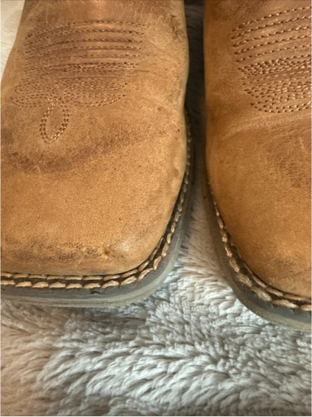 Justin Youth Cowboy Boots Square Toe Size 3.5 Camel Color Leather